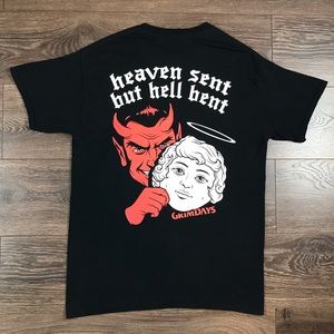 Grim Days Heaven Sent But Hell Bent Men’s Devils & Angels Black T-Shirt Size M